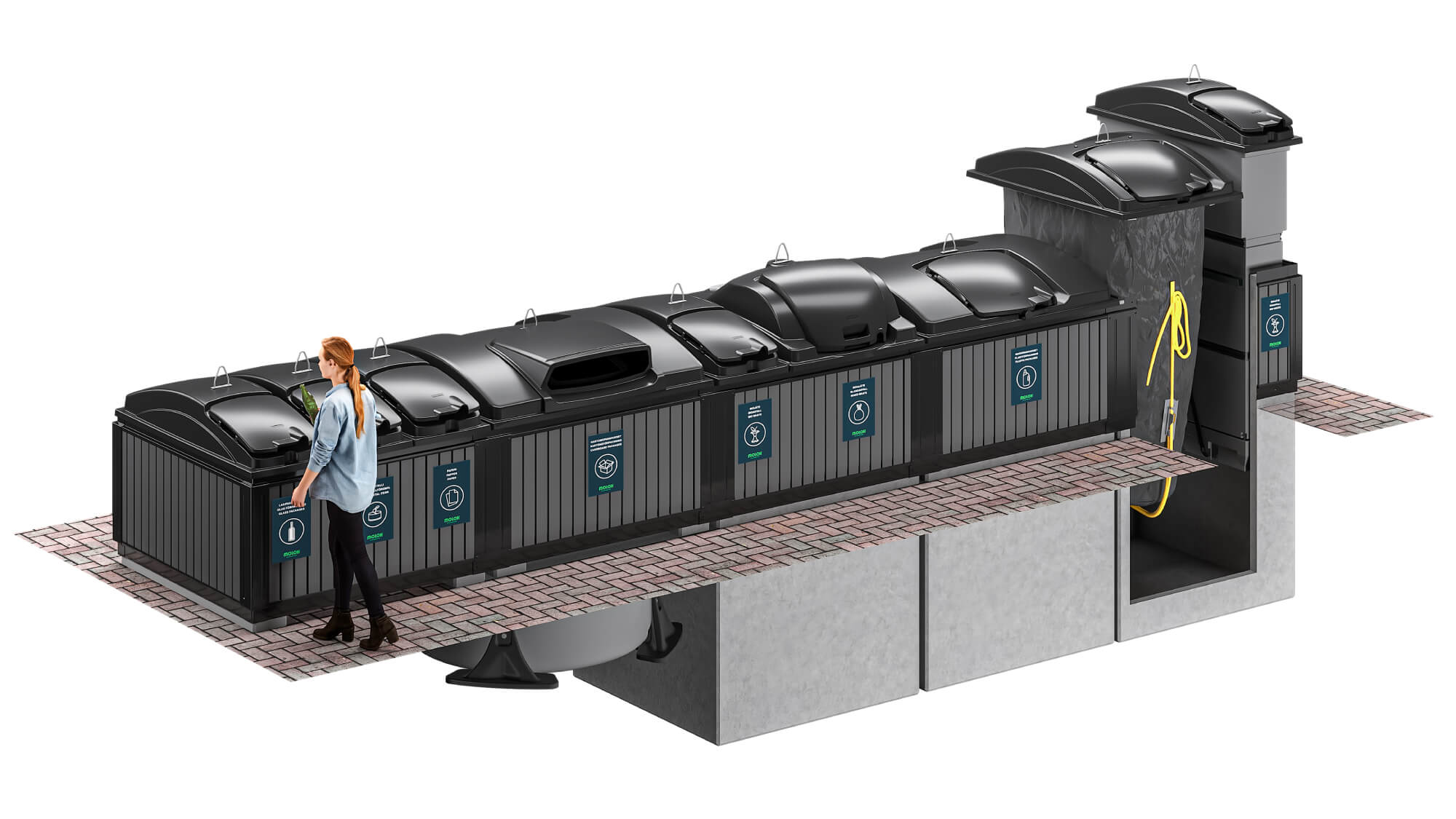 MolokDomino waste container set, 3D image