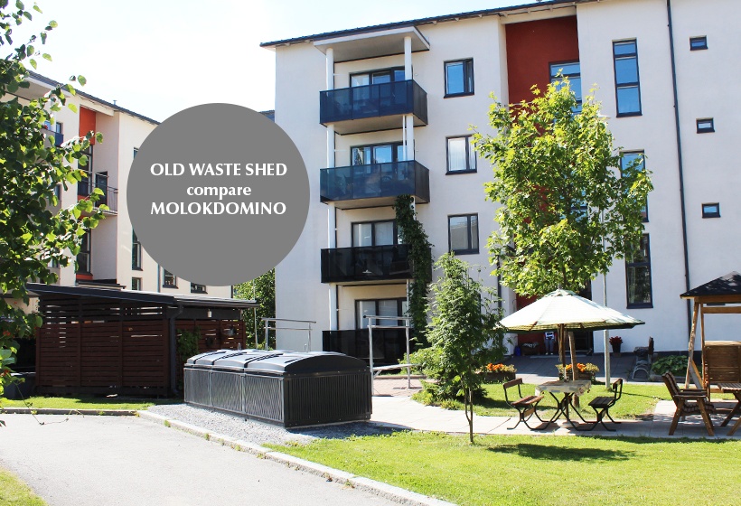 The housing company got a MolokDomino group for waste handling. The earlier waste shed was reused for a bicycle and outdoor equipment storage.